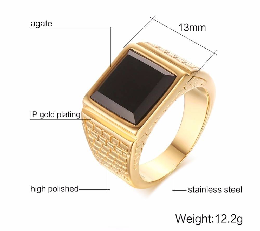 Stainless Steel Ring with Black Stone