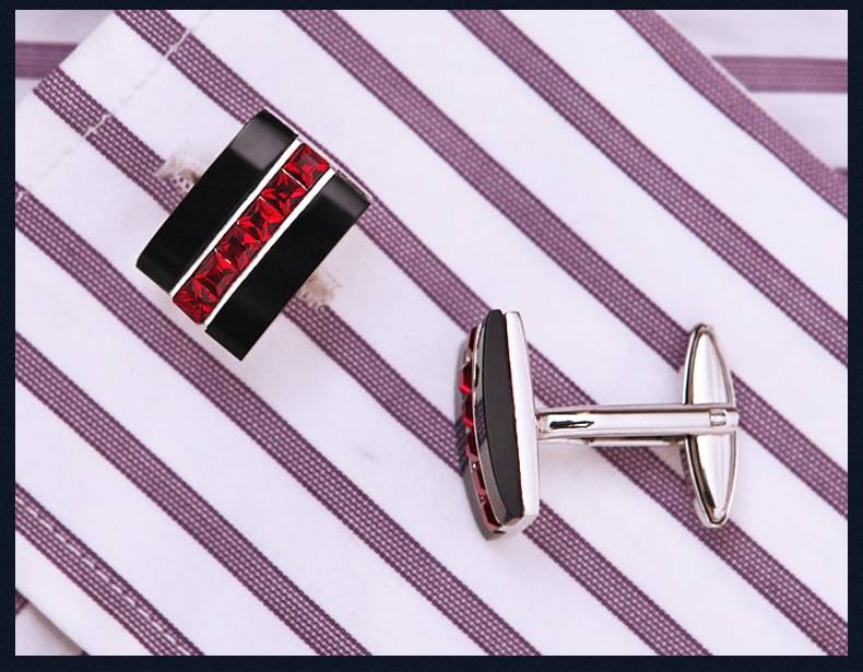 Men's Red Crystal Patterned Cuff Links