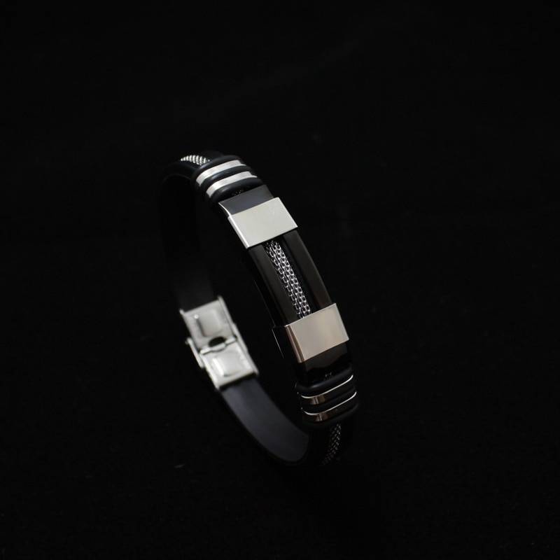 Men's Stainless Steel and Silicone Punk Bracelet