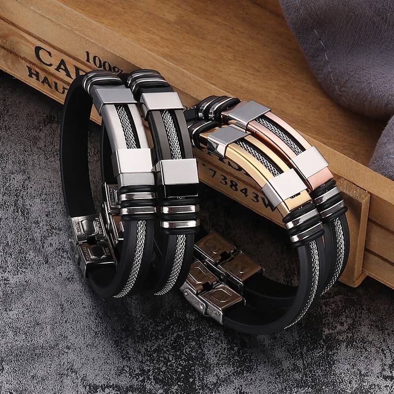 Men's Stainless Steel and Silicone Punk Bracelet