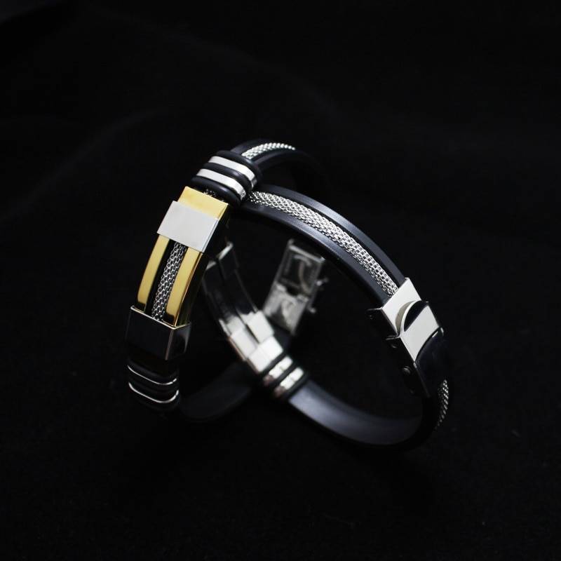 Men's Stainless Steel and Silicone Punk Bracelet
