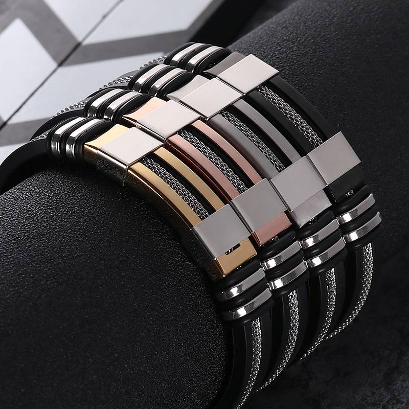 Men's Stainless Steel and Silicone Punk Bracelet