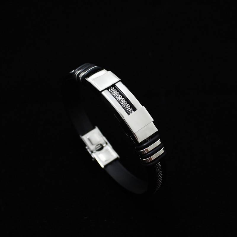 Men's Stainless Steel and Silicone Punk Bracelet