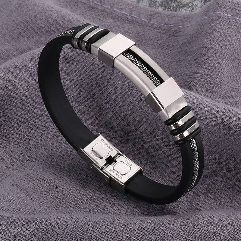 Men's Stainless Steel and Silicone Punk Bracelet