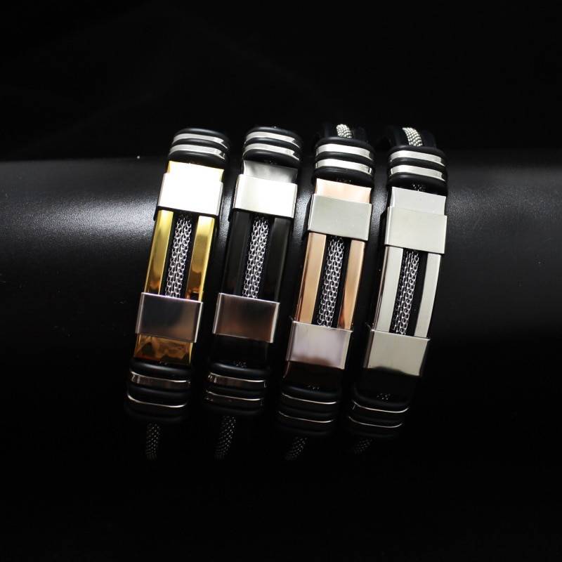 Men's Stainless Steel and Silicone Punk Bracelet