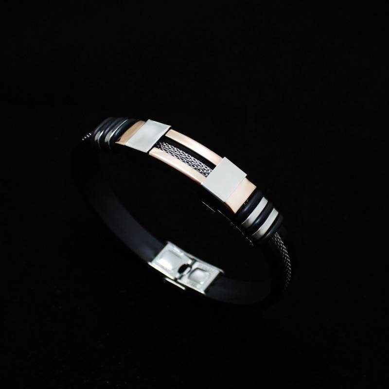 Men's Stainless Steel and Silicone Punk Bracelet