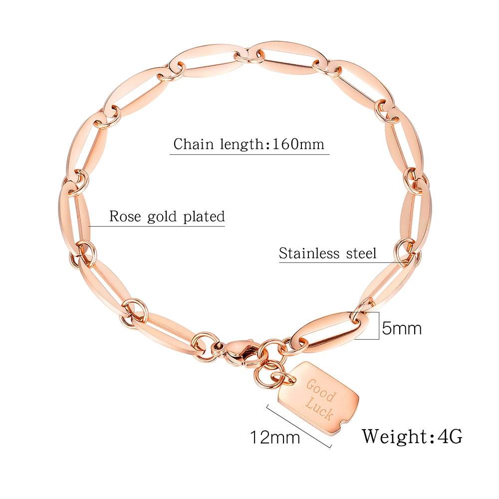 Women's Stainless Steel Bracelet with Good Luck Engraved Pendant