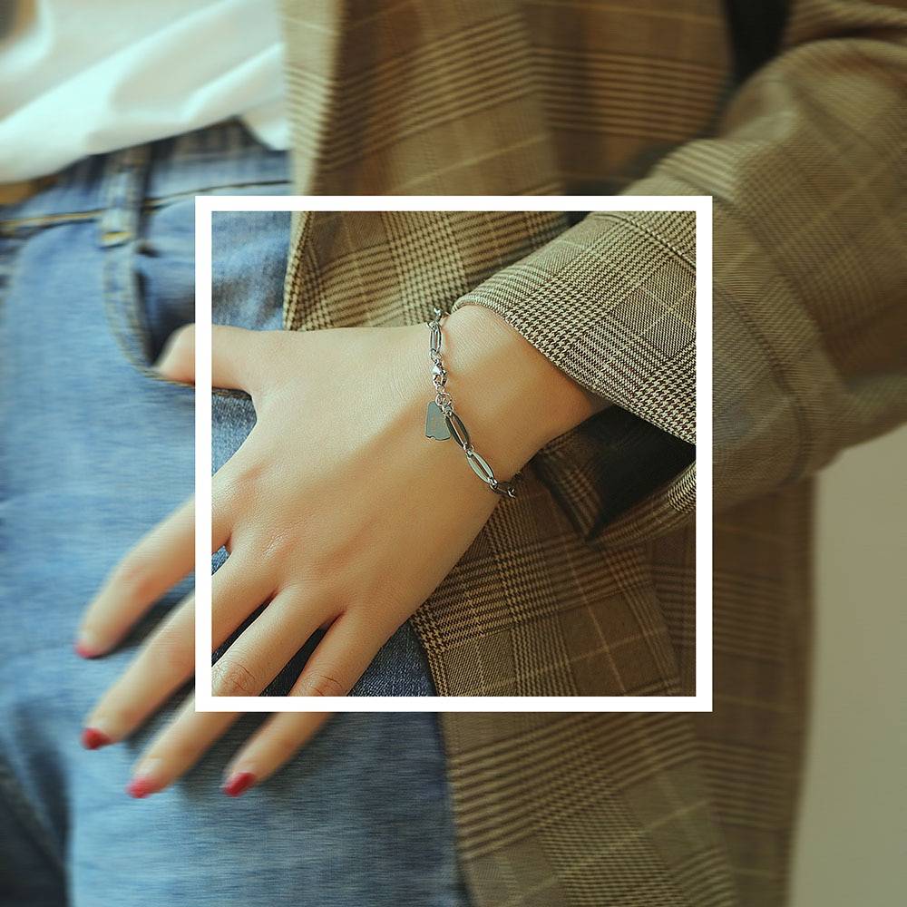 Women's Stainless Steel Bracelet with Good Luck Engraved Pendant