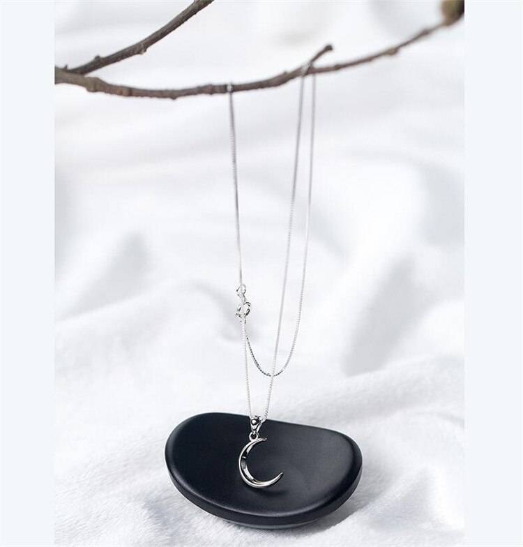 925 Sterling Silver Moon Shaped Pendant Necklace for Women