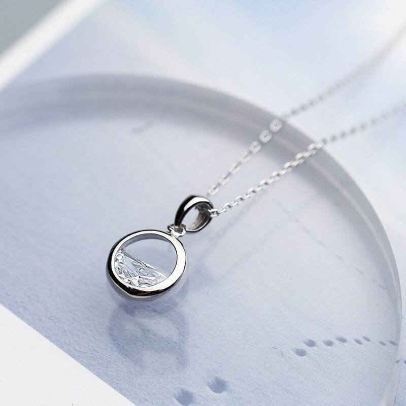 Women's Minimalist Round Crystal Silver Pendant Necklace