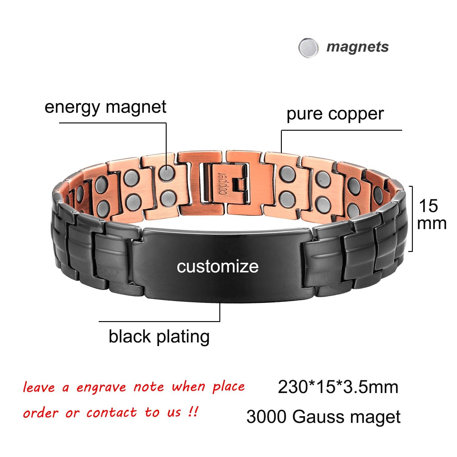Men's Copper Customized Magnetic Bracelet