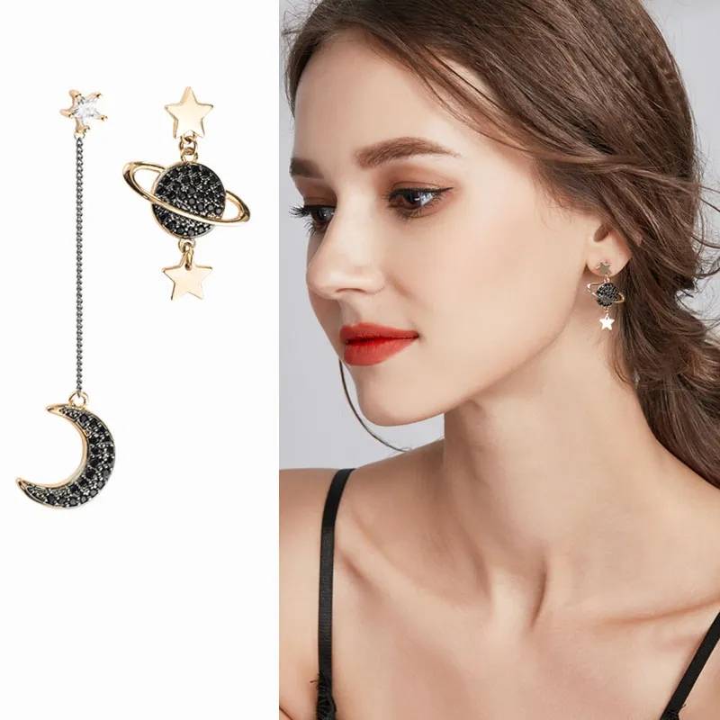 Asymmetric Planet-Star Crescent Moon Drop Earrings Earrings Women Jewelry 