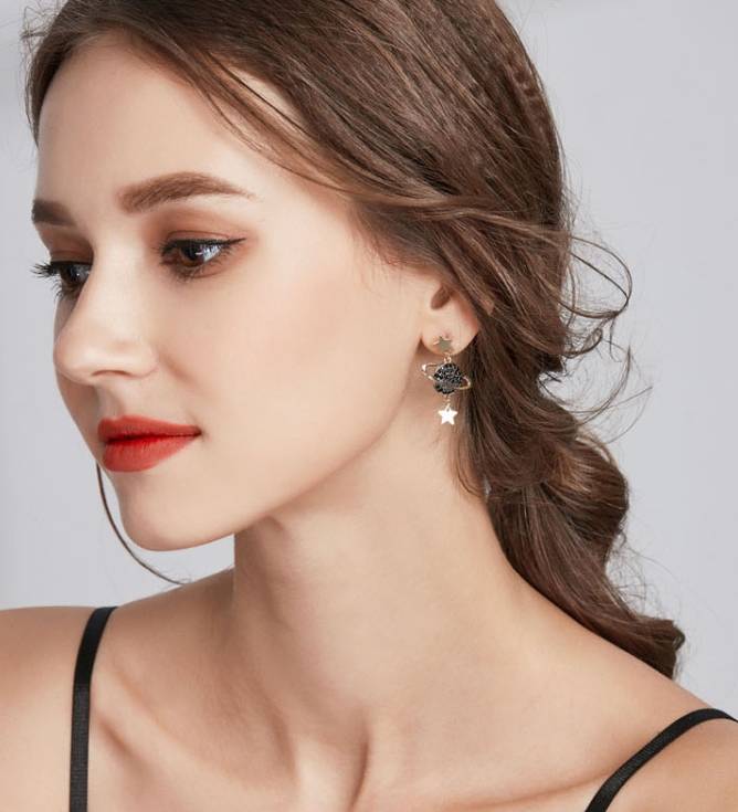 Asymmetric Planet-Star Crescent Moon Drop Earrings Earrings Women Jewelry 