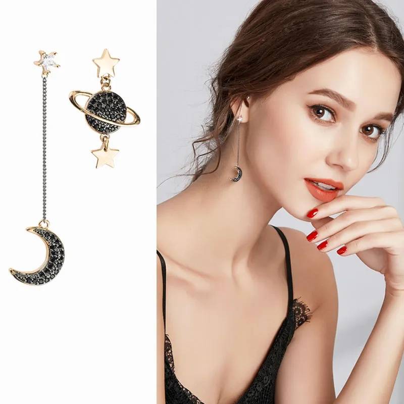 Asymmetric Planet-Star Crescent Moon Drop Earrings Earrings Women Jewelry 