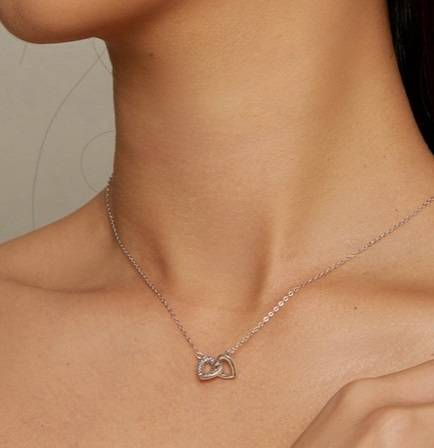 Couple Connecting Hearts Silver Pendant Necklace Pendants Women Jewelry 