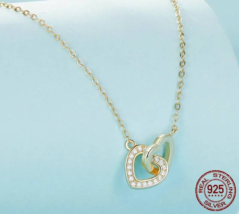 Couple Connecting Hearts Silver Pendant Necklace Pendants Women Jewelry 