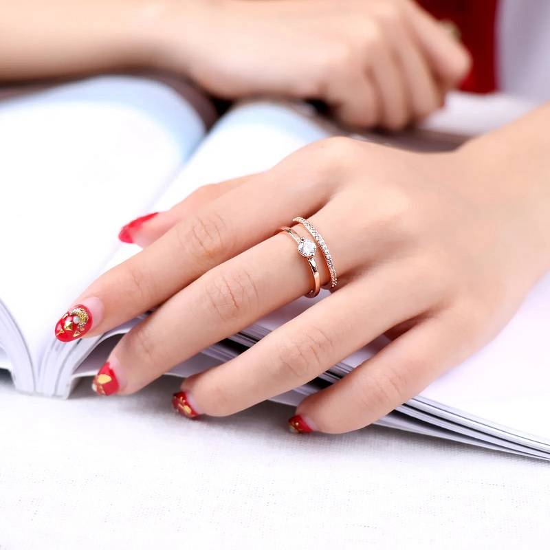 Women's Cubic Zirconia Double Open Ring Rings Women Jewelry 
