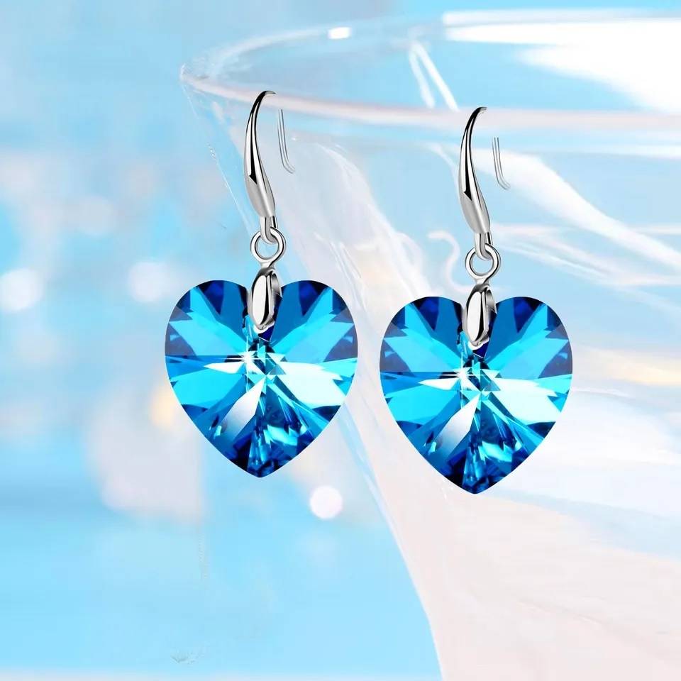 Women's Heart Shaped Colorful Crystal Necklace and Earrings Set Jewelry Sets Women Jewelry 