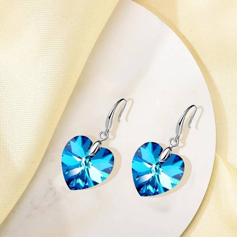 Women's Heart Shaped Colorful Crystal Necklace and Earrings Set Jewelry Sets Women Jewelry 