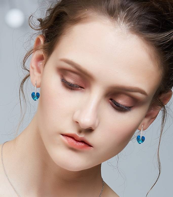 Women's Heart Shaped Colorful Crystal Necklace and Earrings Set Jewelry Sets Women Jewelry 