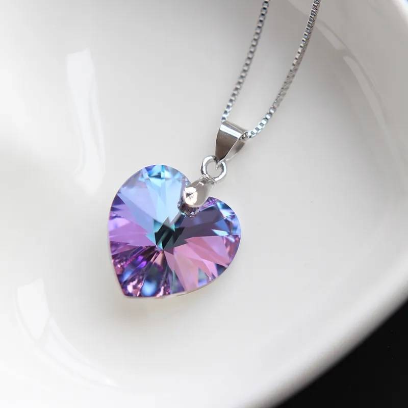 Women's Heart Shaped Colorful Crystal Necklace and Earrings Set Jewelry Sets Women Jewelry 