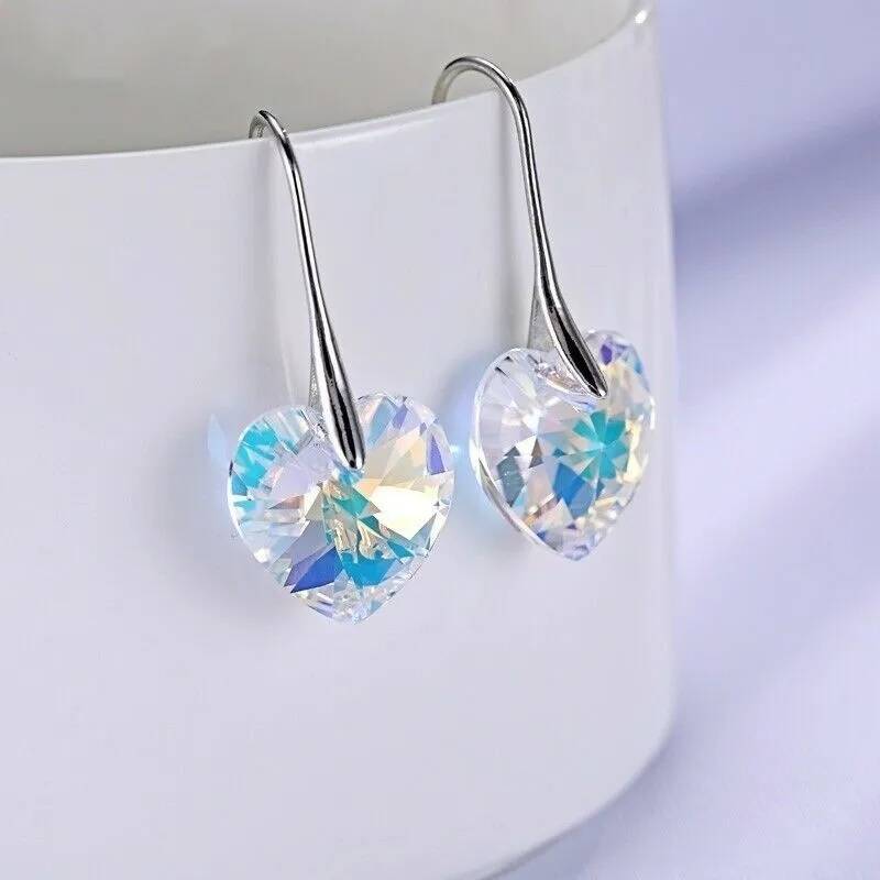 Women's Heart Shaped Colorful Crystal Necklace and Earrings Set Jewelry Sets Women Jewelry 