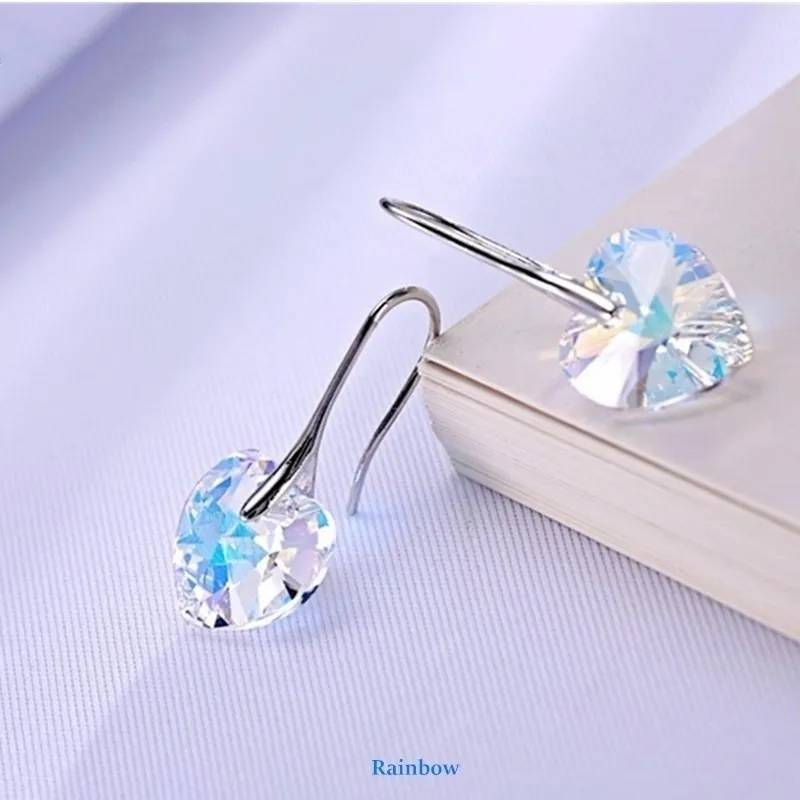 Women's Heart Shaped Colorful Crystal Necklace and Earrings Set Jewelry Sets Women Jewelry 