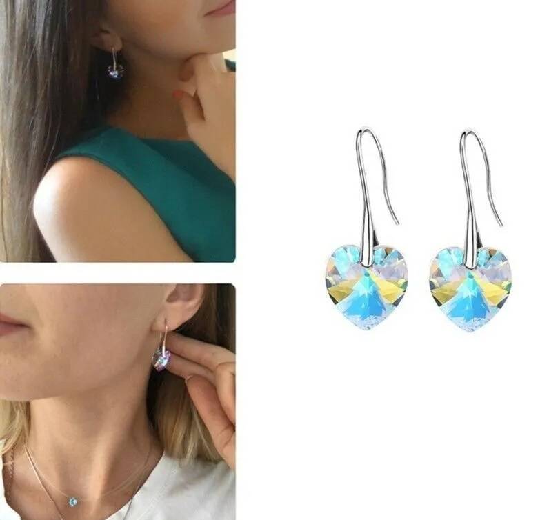 Women's Heart Shaped Colorful Crystal Necklace and Earrings Set Jewelry Sets Women Jewelry 