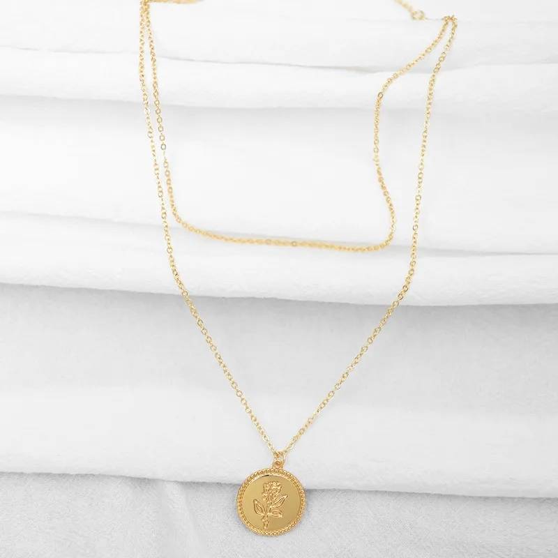 Women's Round Rose Coin Pendant Necklace Pendants Women Jewelry 