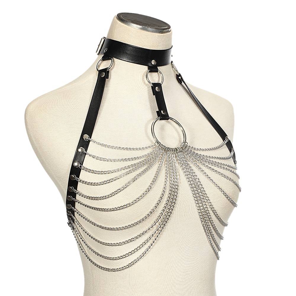 Goth Leather Body Harness Chain