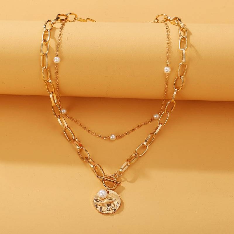 Multilayer Gold Color Coin Chain Necklace for Women