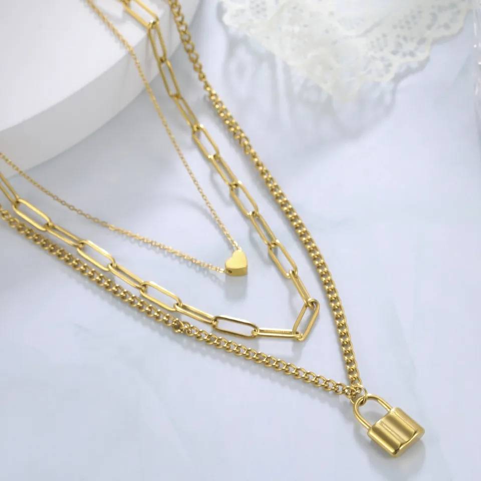Multi Layer Lock Pendant Choker Necklace Pendants Women Jewelry 