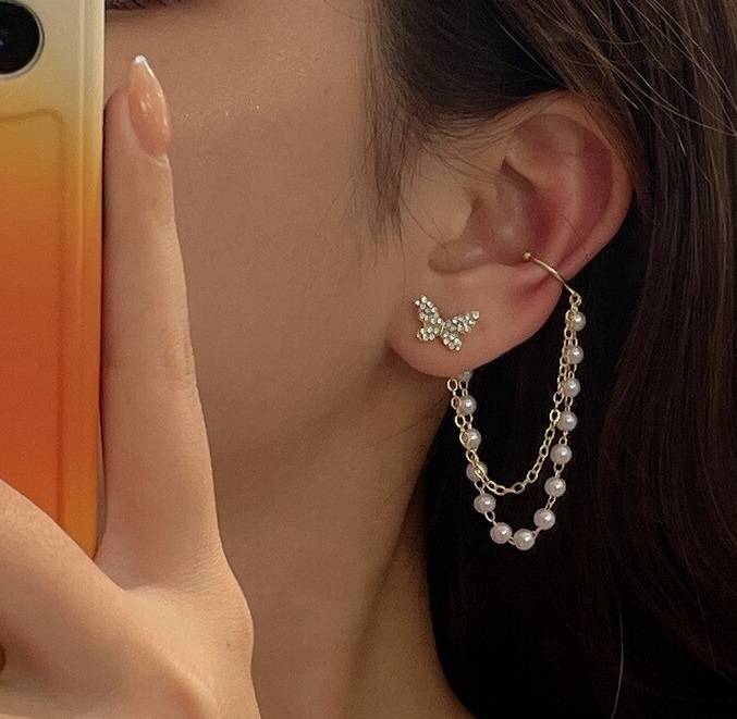 Women's Cubic Zirconia Pearls Butterfly Stud Earrings Earrings Women Jewelry 