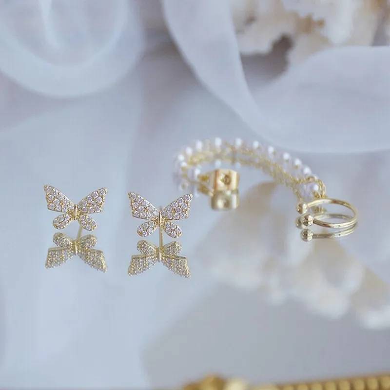Women's Cubic Zirconia Pearls Butterfly Stud Earrings Earrings Women Jewelry 