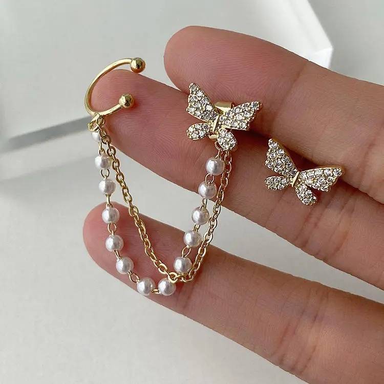 Women's Cubic Zirconia Pearls Butterfly Stud Earrings Earrings Women Jewelry 