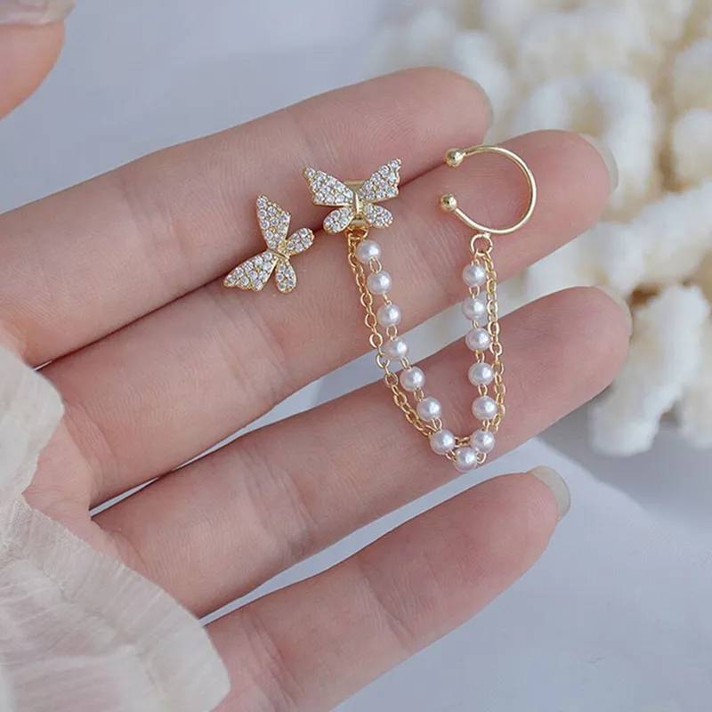 Women's Cubic Zirconia Pearls Butterfly Stud Earrings Earrings Women Jewelry 