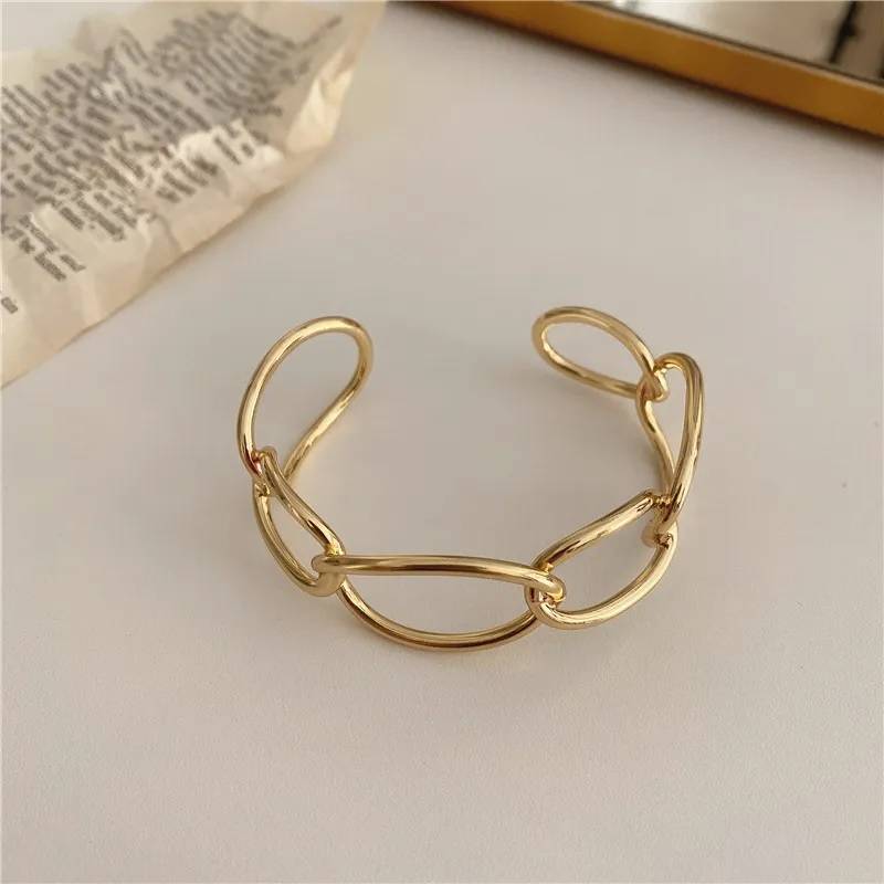 Adjustable Curb Link Oval Cuff Bangle Bracelets & Bangles Women Jewelry Color: Gold 
