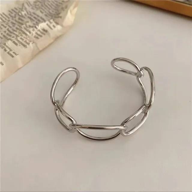 Adjustable Curb Link Oval Cuff Bangle Bracelets & Bangles Women Jewelry Color: Silver 
