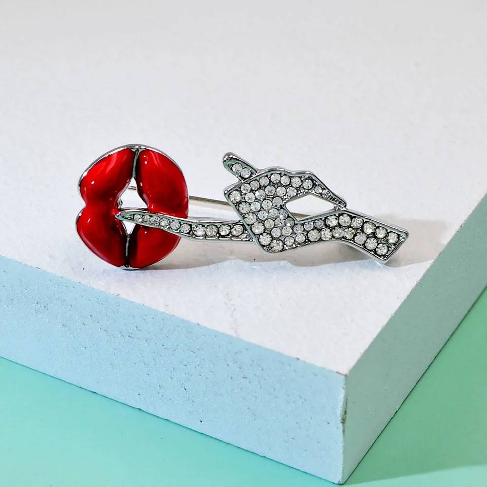 Women Hush Shhh Finger Enamel Rhinestones Brooch Brooches & Pins Women Jewelry 