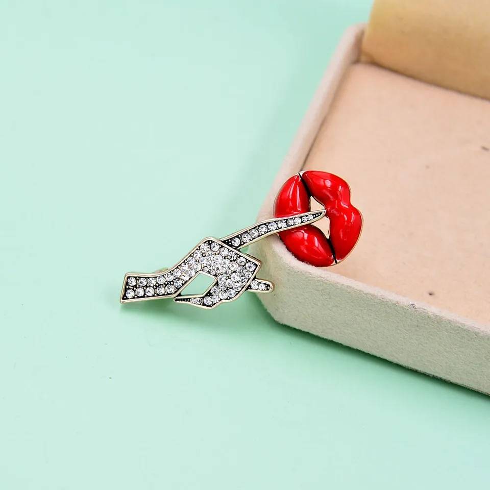Women Hush Shhh Finger Enamel Rhinestones Brooch Brooches & Pins Women Jewelry 