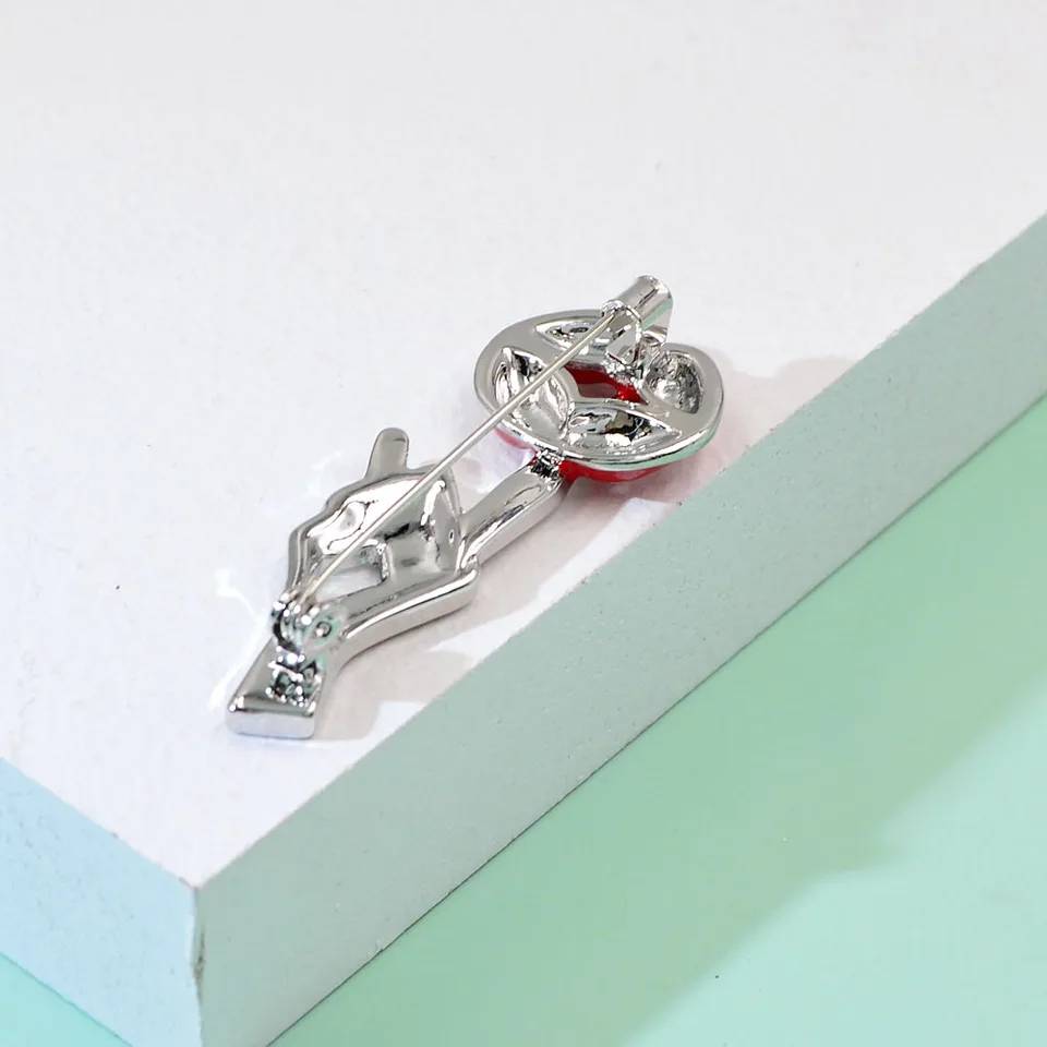 Women Hush Shhh Finger Enamel Rhinestones Brooch Brooches & Pins Women Jewelry 