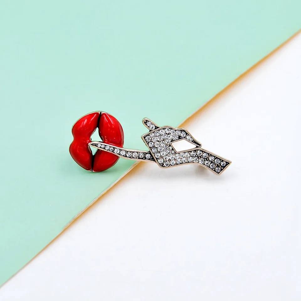 Women Hush Shhh Finger Enamel Rhinestones Brooch Brooches & Pins Women Jewelry 