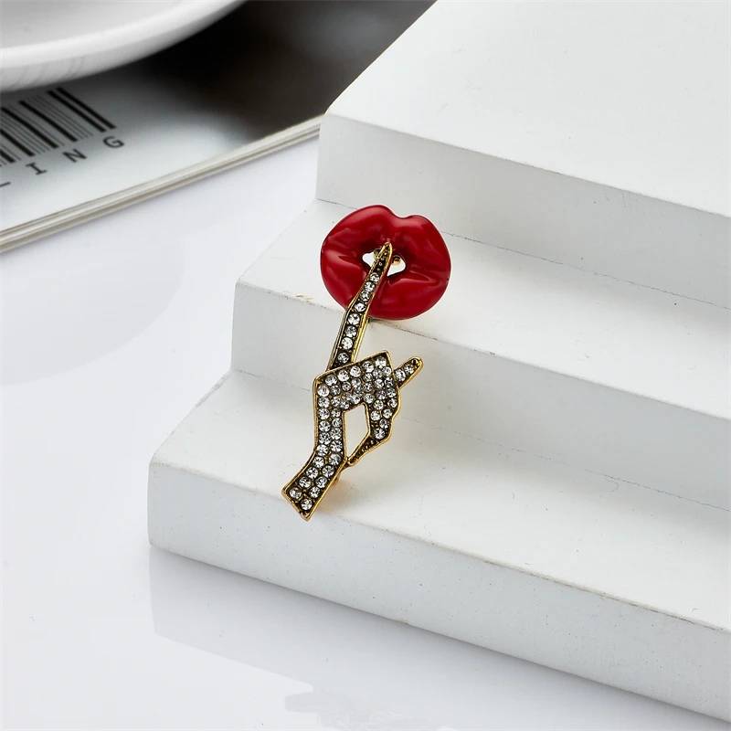 Women Hush Shhh Finger Enamel Rhinestones Brooch Brooches & Pins Women Jewelry 