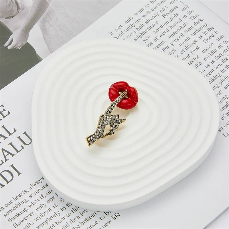 Women Hush Shhh Finger Enamel Rhinestones Brooch Brooches & Pins Women Jewelry 