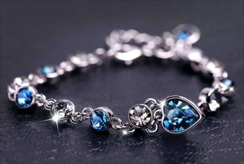 Blue Rhinestones Ocean Heart Bracelet for Women Bracelets & Bangles Women Jewelry 