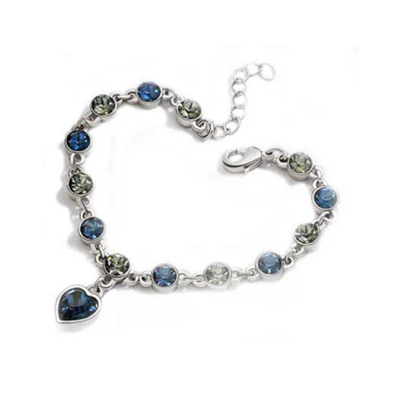 Blue Rhinestones Ocean Heart Bracelet for Women Bracelets & Bangles Women Jewelry 