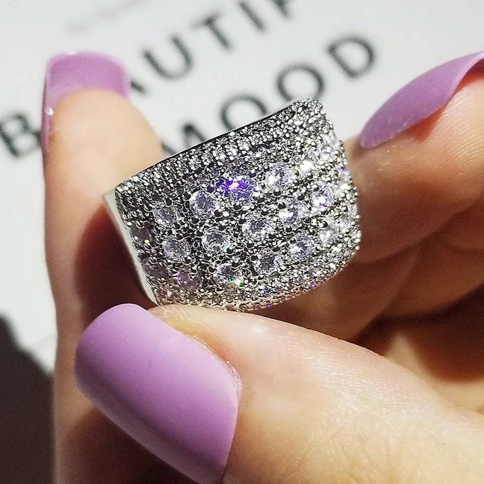 925 Sterling Silver CZ Crystals Wedding Engagement Ring Rings Wedding & Engagement Jewelry Women Jewelry 