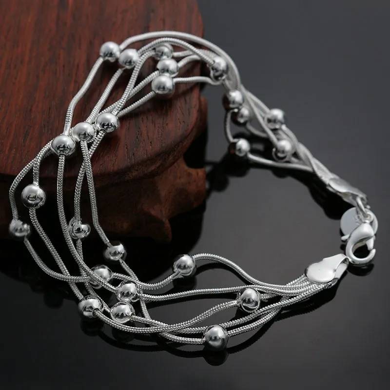 Silver Beads Snake Chain Bracelet Bracelets & Bangles Women Jewelry 