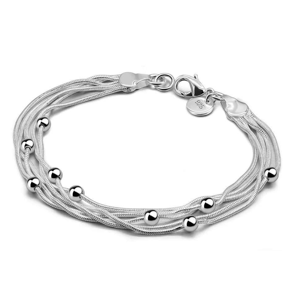 Silver Beads Snake Chain Bracelet Bracelets & Bangles Women Jewelry 