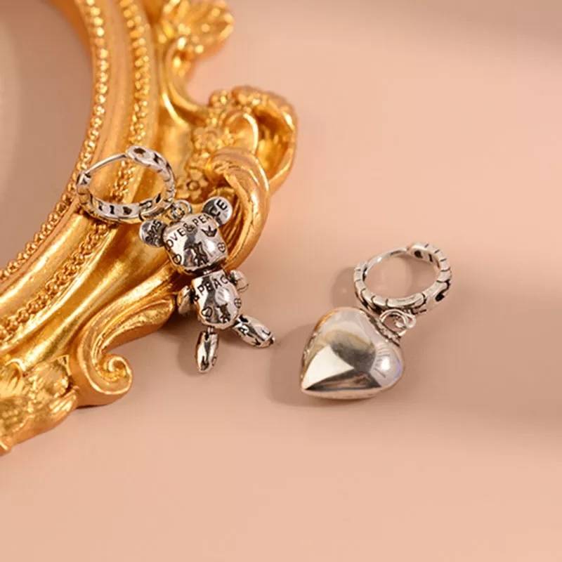 Adorable Little Bear Love Heart Asymmetry Hoop Earrings Earrings New Arrivals Women Jewelry 